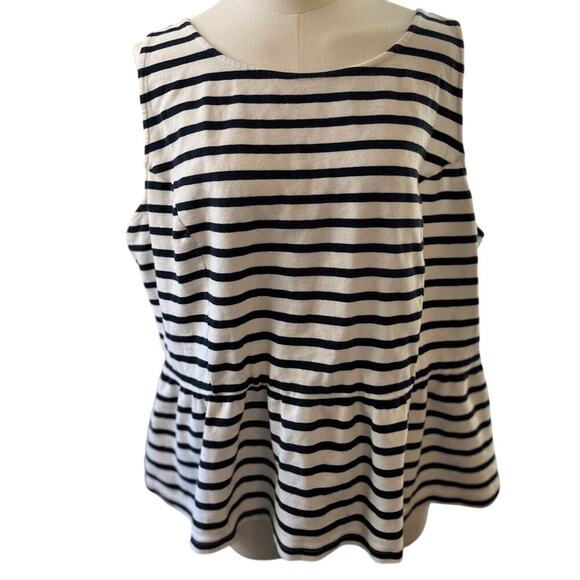 Old Navy Women XXL Blouse White Black Stripe Cotton Peplum Classic Modern - Picture 1 of 11
